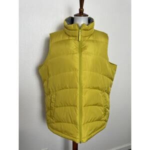 Lands End Vest Puffer Zip Front High Neck Chartreuse Gray